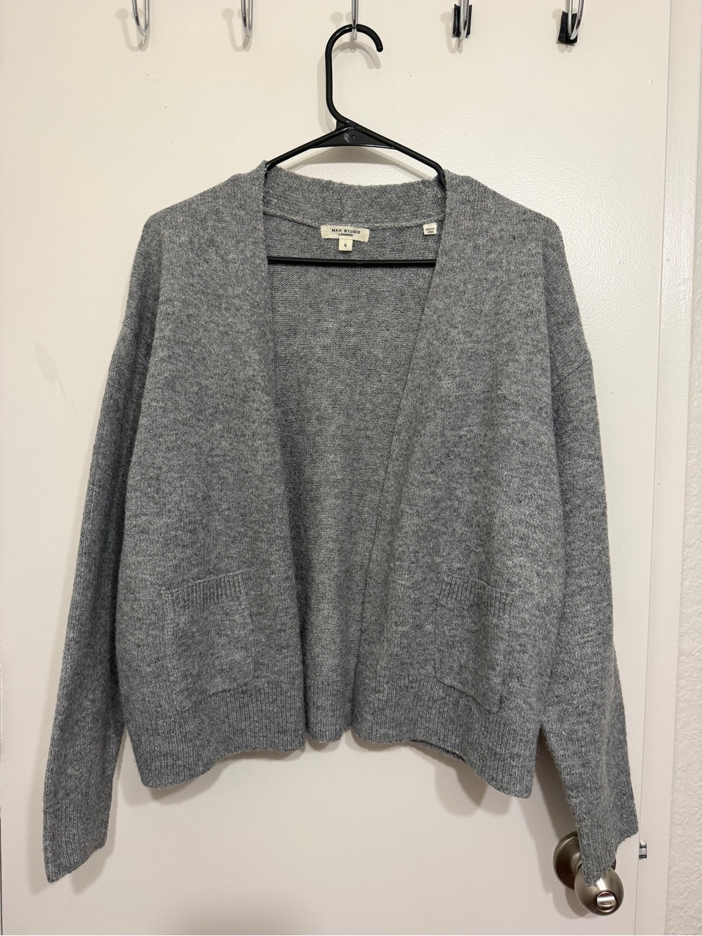 Max Studio Women's Gray Open-Front Knit Cardigan Sweater